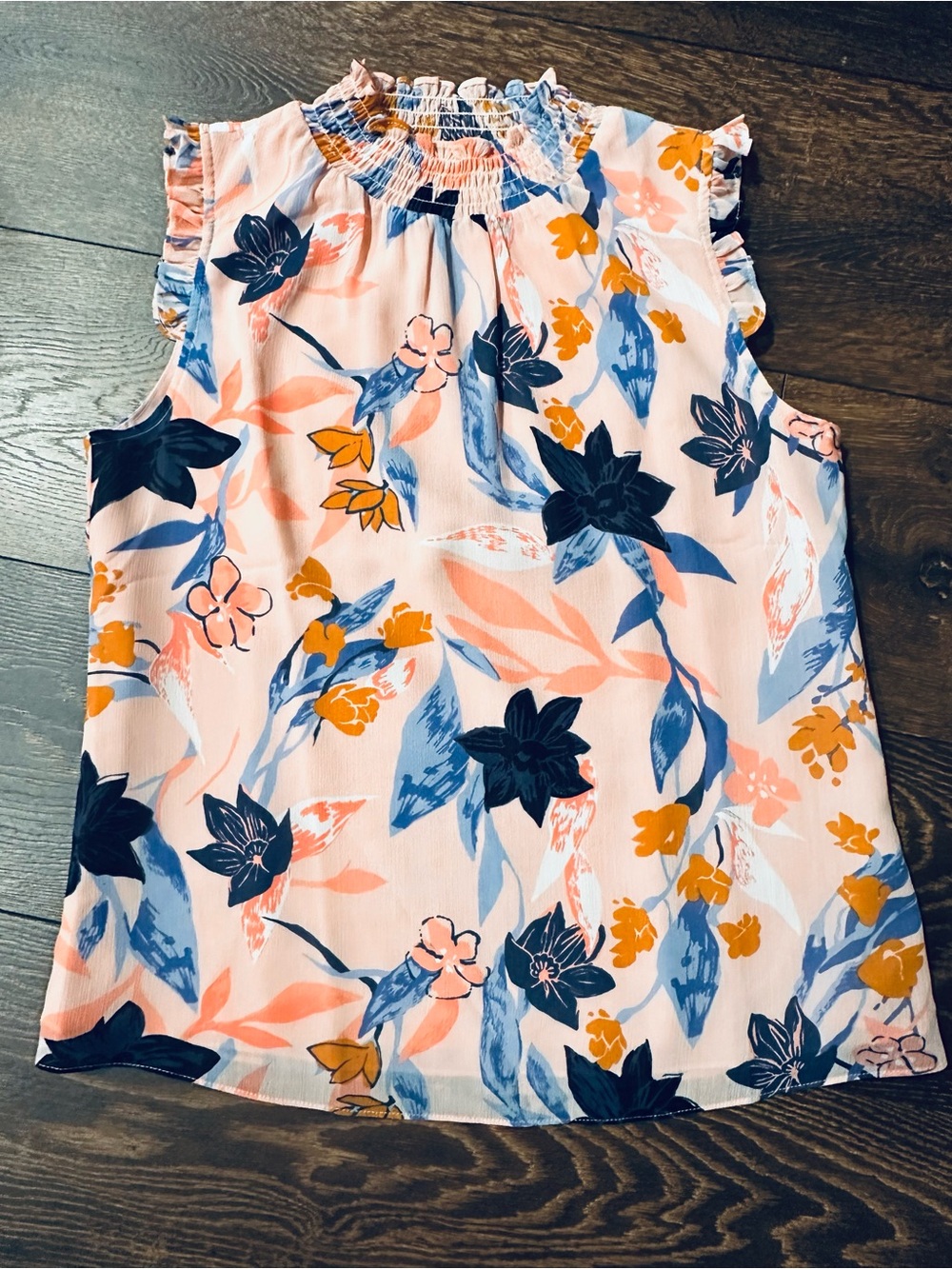 J. Crew Floral Smocked Neck Sleeveless Top - Pink/Navy/Yellow
